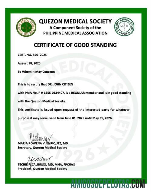 Certificado de boa reputação das Filipinas para impressão, modelo Word e PDF, versão 5